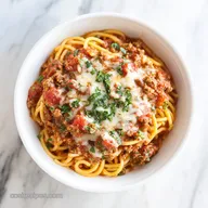 Crockpot Taco Spaghetti with Ground Beef for 8 Servings