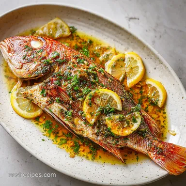 Baked Red Snapper Whole with Garlic: 40 Mins Total Recipe Card