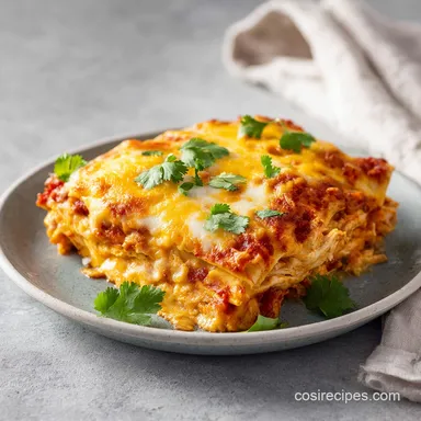 Chicken Enchilada Casserole for 8 Servings: A Creamy Bake Recipe Card