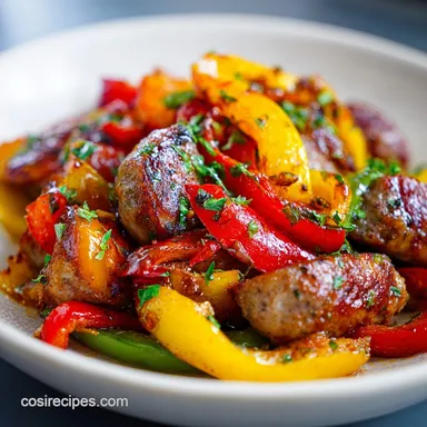 Sausage and Peppers Skillet for 4 Servings Recipe Card