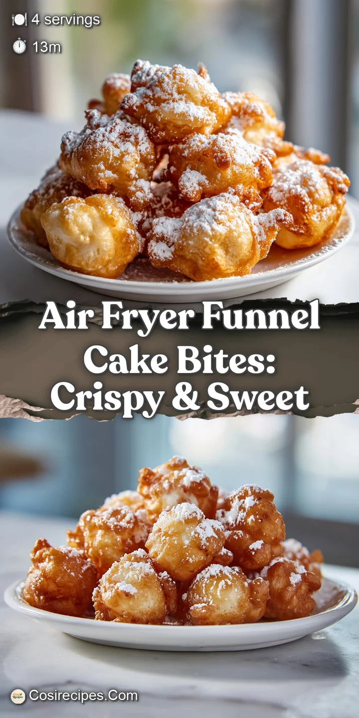 Close-up of a warm, golden funnel cake bite with a light dusting of powdered sugar, highlighting its airy, crisp texture.