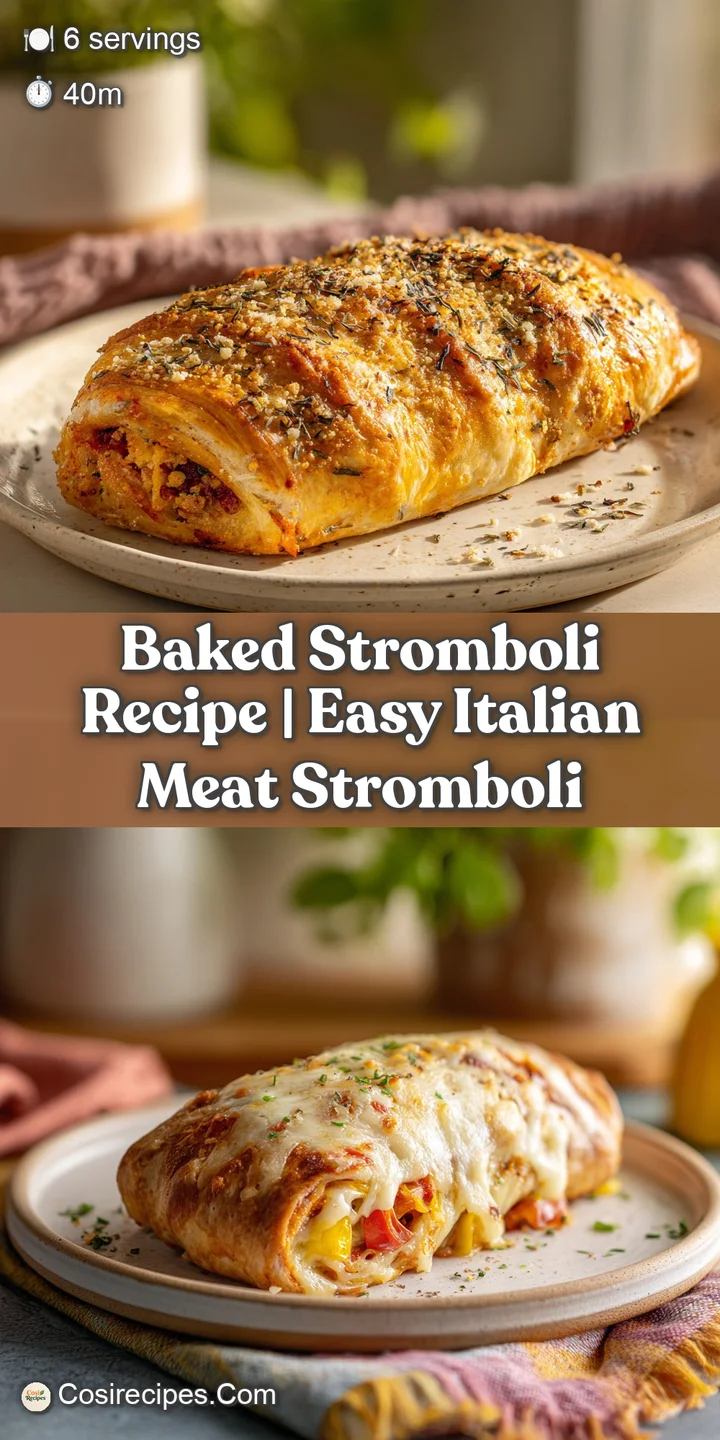 Close-up of bubbly, golden cheese oozing from a beautifully baked stromboli crust, highlighting textures.