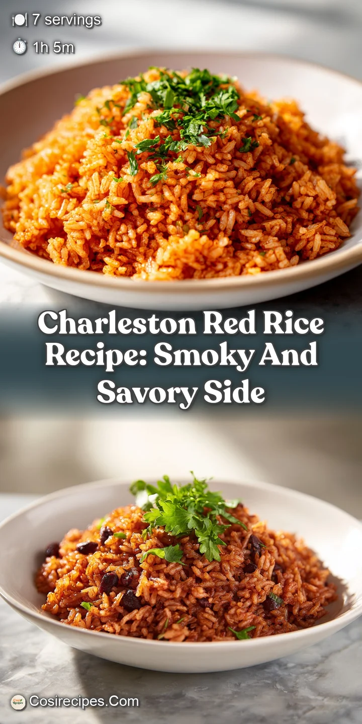 Close-up of glistening, savory red rice, highlighting the smoky sausage and tender vegetable pieces within.