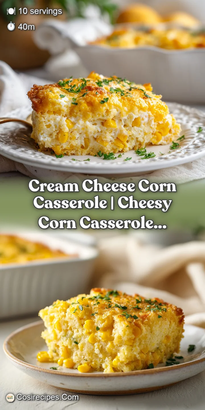 A close-up reveals kernels of sweet corn baked into a rich, creamy, and slightly browned casserole.