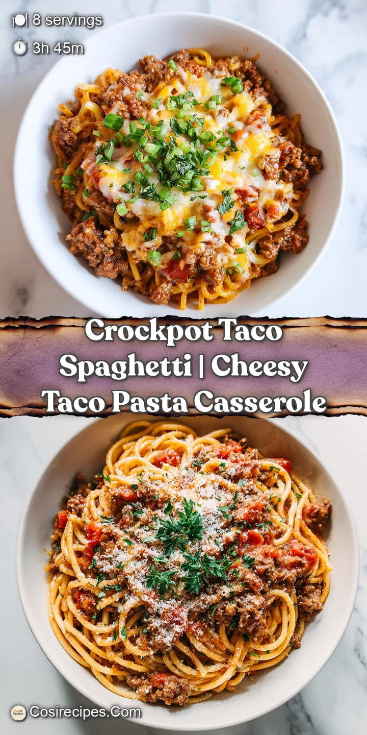 Close-up of bubbling, cheesy spaghetti coated in rich, spiced ground beef sauce, with visible pasta strands.