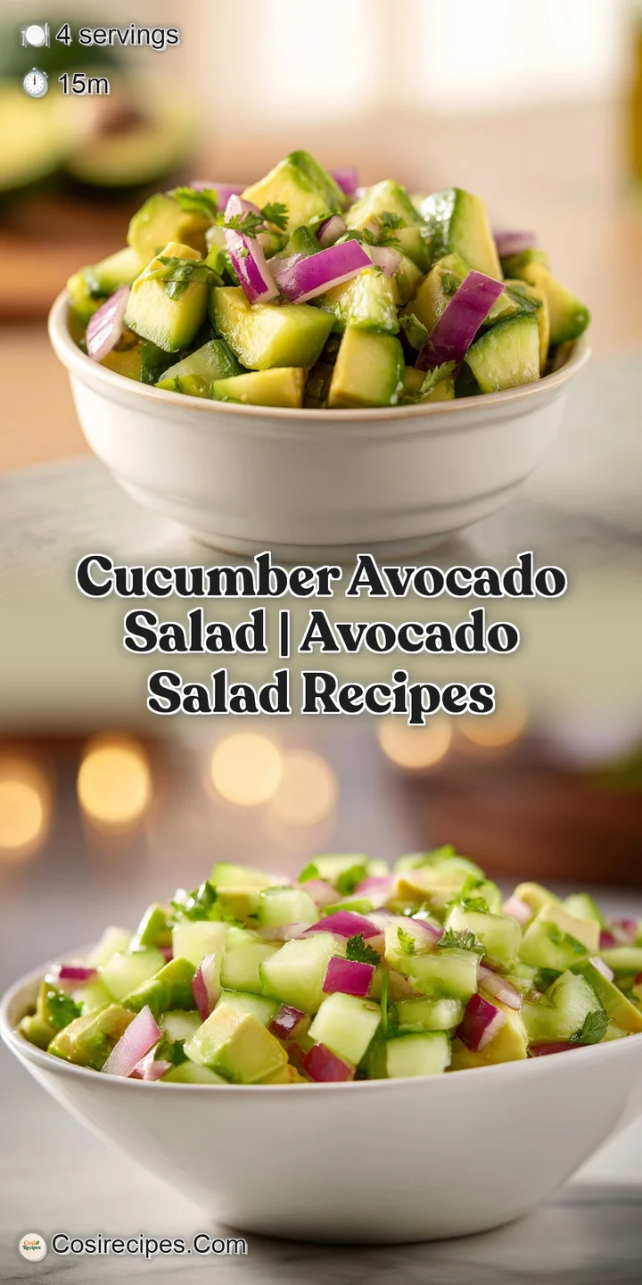 Extreme close-up of creamy avocado cubes and crunchy cucumber slices glistening with citrus juice and black pepper.