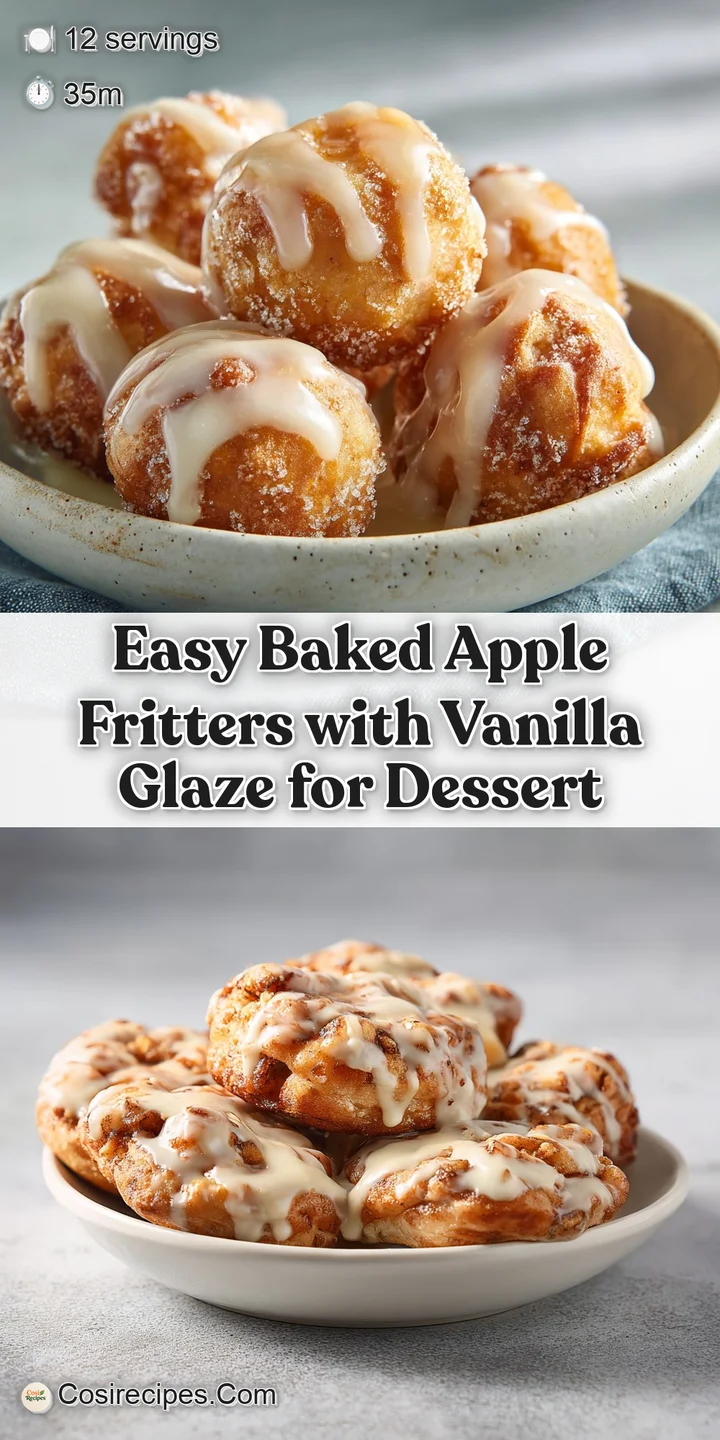 Close-up reveals the textured surface of a baked apple fritter, dripping with a creamy, sweet vanilla glaze.