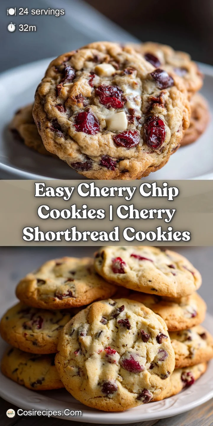 Close-up of a single cherry chip cookie, warm and inviting, showcasing the melted chocolate and juicy pieces of candied ch...