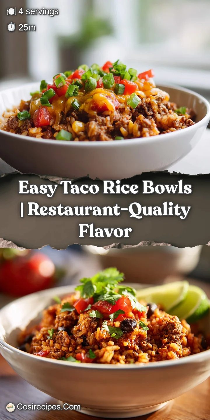Close-up of a taco rice bowl, showcasing the seasoned beef, fresh toppings, and creamy sauce on rice.