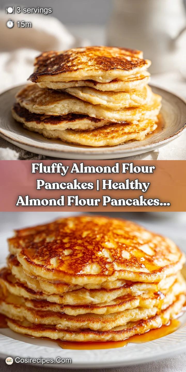 Close-up of almond flour pancakes reveals soft, porous texture. Golden surface glistening with syrup and scattered almond ...