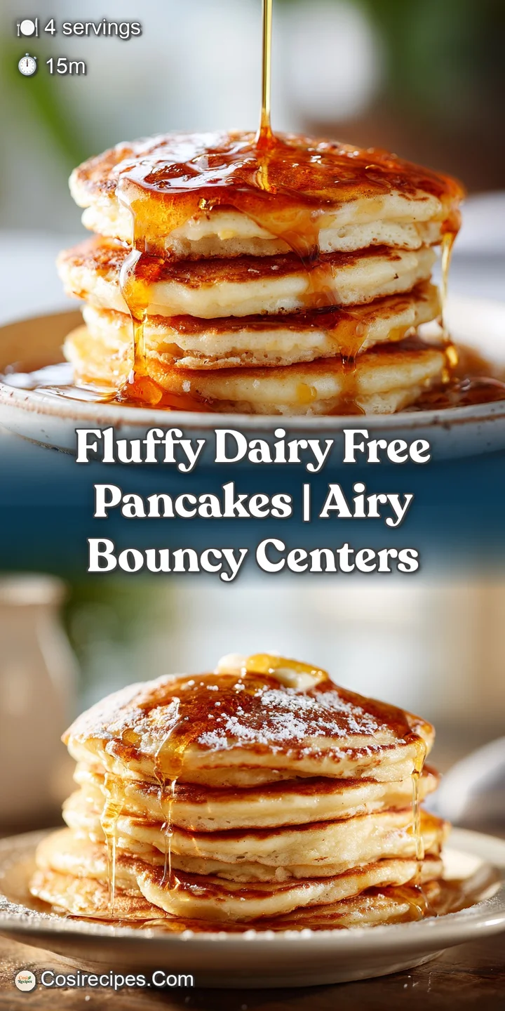 Close-up of a fluffy pancake with syrup, showing the light and airy texture. A tempting glimpse of a delicious dairy-free ...