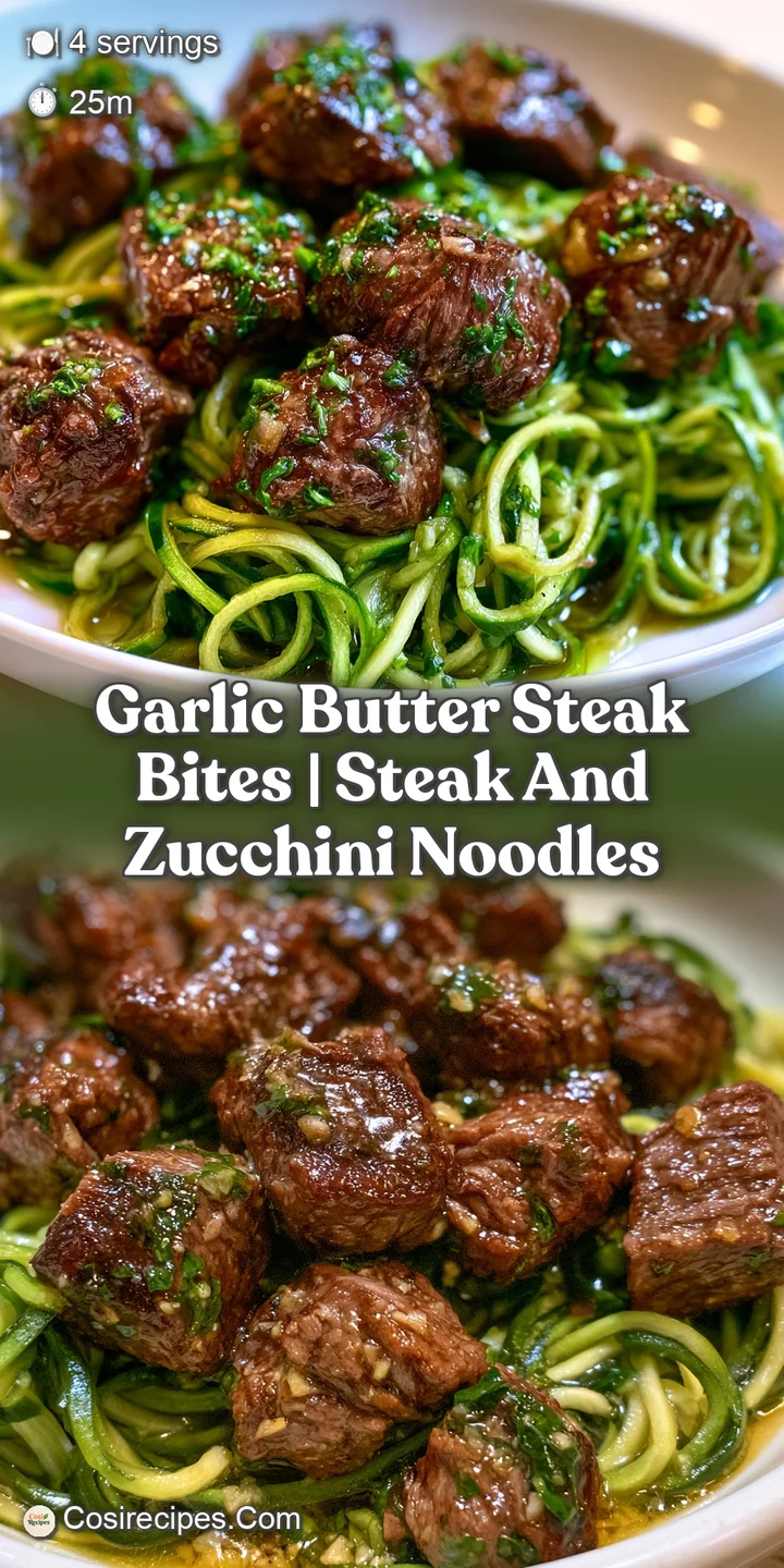 Macro shot of juicy, seared beef chunks glistening with garlic-infused butter and toasted garlic bits.