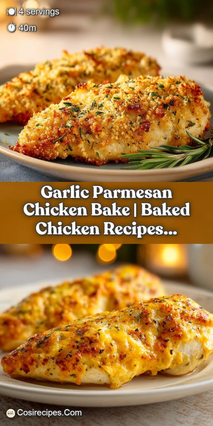 Close-up of a juicy chicken breast with a toasted, golden-brown cheese crust and melted garlic butter glistening.