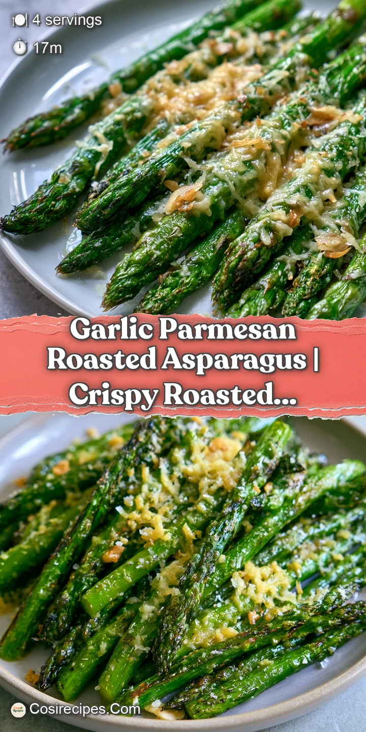 Extreme close-up of roasted asparagus tips with melted, bubbly parmesan cheese and tiny bits of toasted garlic.