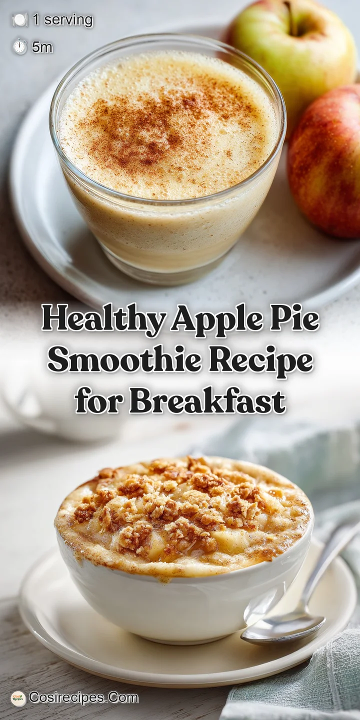 Close-up of a luscious apple smoothie. Creamy texture, light brown hue, and specks of spice visible, suggesting a taste of...