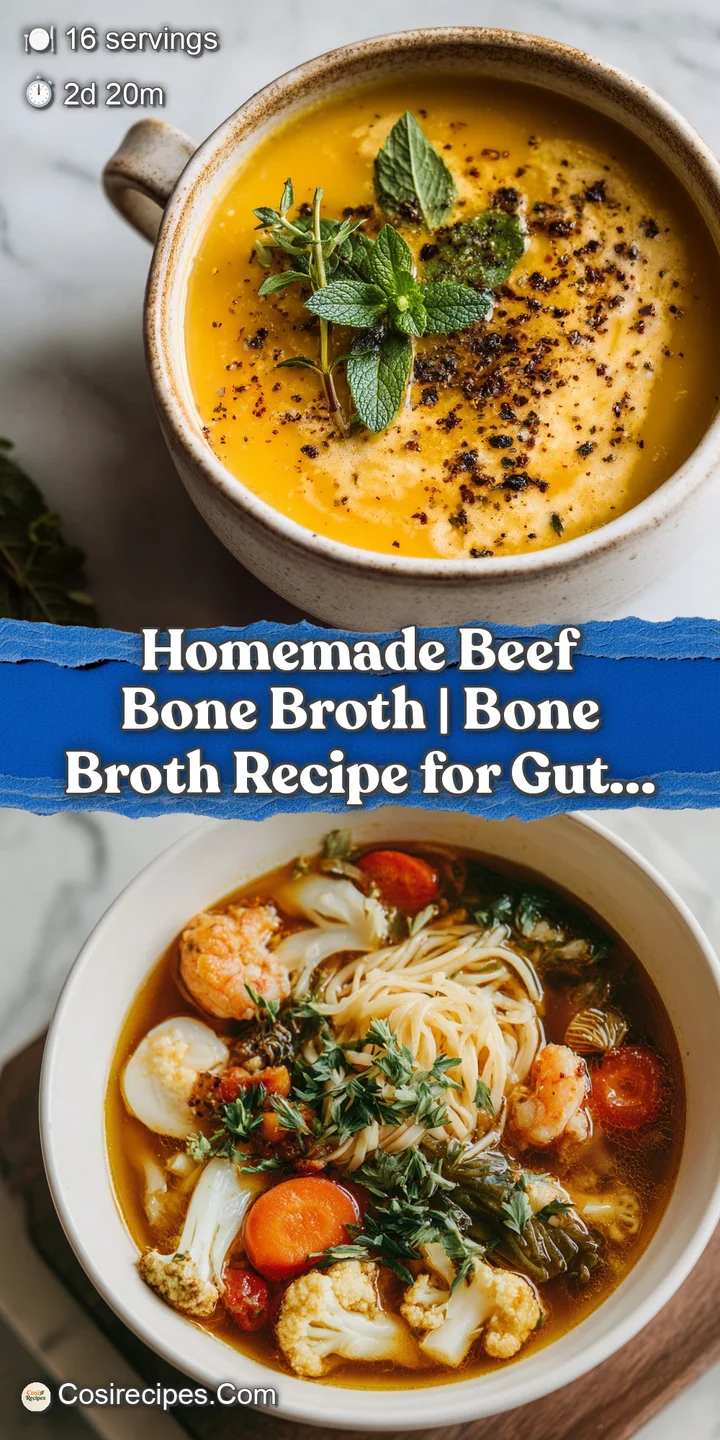 Close-up of a deep brown, savory bone broth with shimmering fat droplets, hinting at slow-cooked richness.