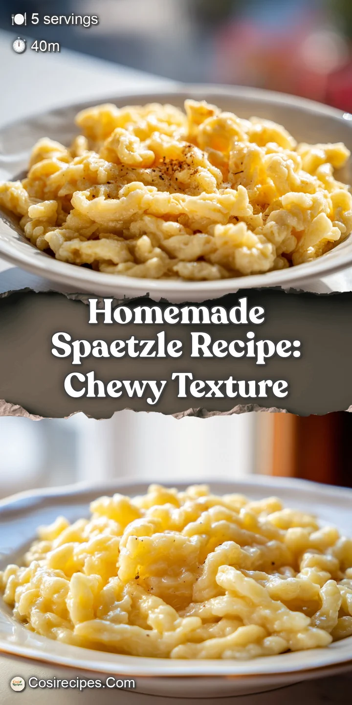 Close-up of soft spaetzle noodles, some browned, glistening with butter, showing their delightful, irregular, homemade tex...