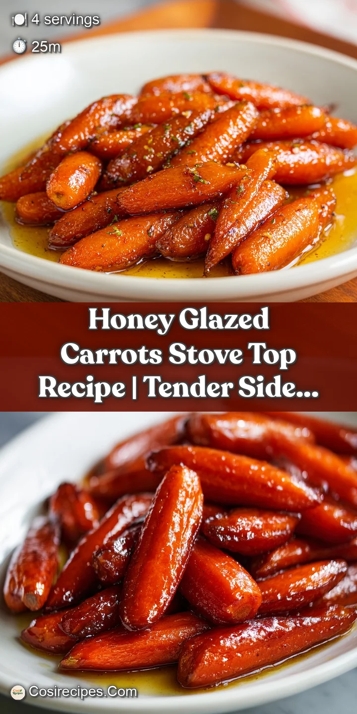 Close-up of honey-glazed carrots, caramelized edges, shiny coating, specks of herbs, showing tender texture.