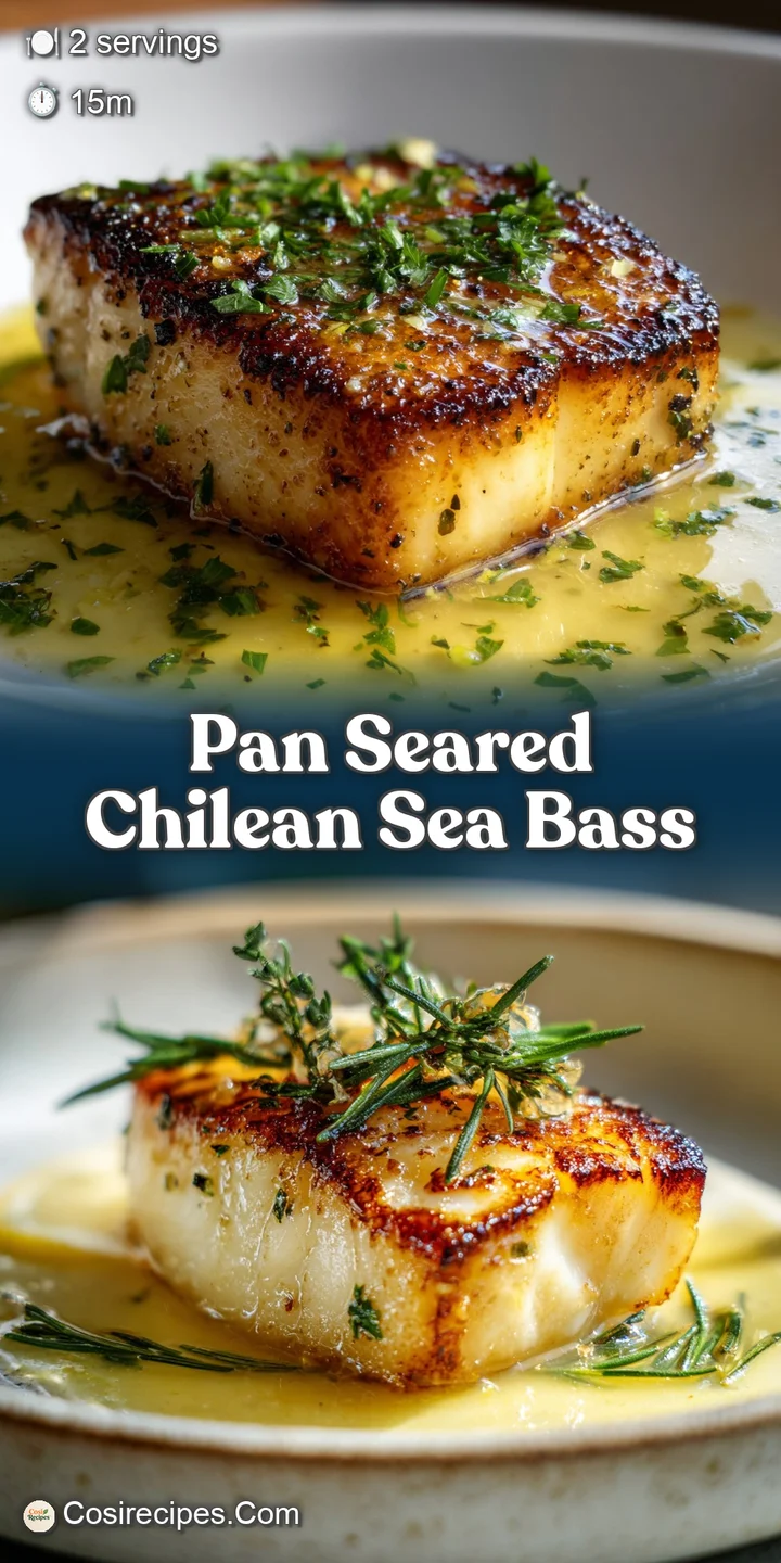 Close-up of tender, pan-seared Chilean sea bass. Notice the light flakes and glistening surface from the luscious lemon bu...