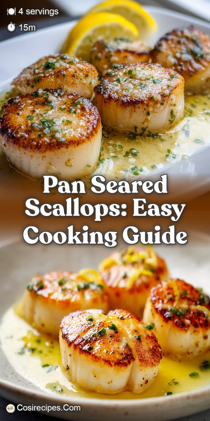 Close-up of plump, caramelized scallops with crisp edges, highlighting their juicy texture and buttery sheen, an irresisti...