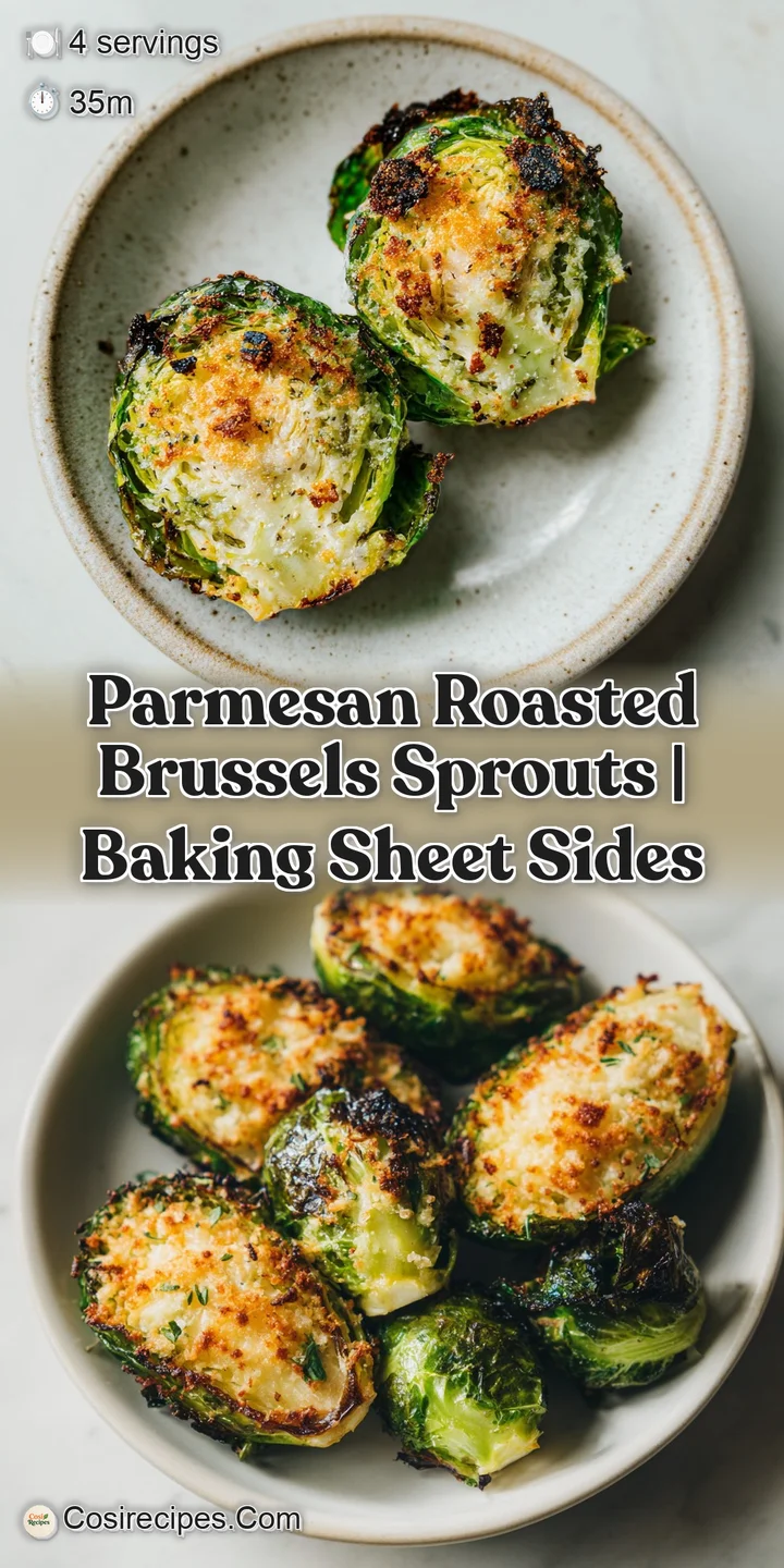 Close-up of a golden-brown sprout half showing a crispy, cheesy crust and a tender, bright green center.