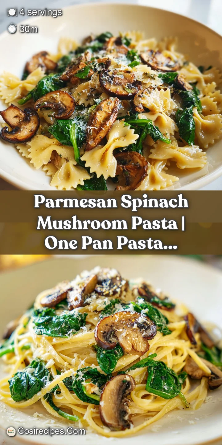 Extreme close-up of glossy, creamy pasta noodles coated in melted cheese with tender spinach and juicy mushrooms.