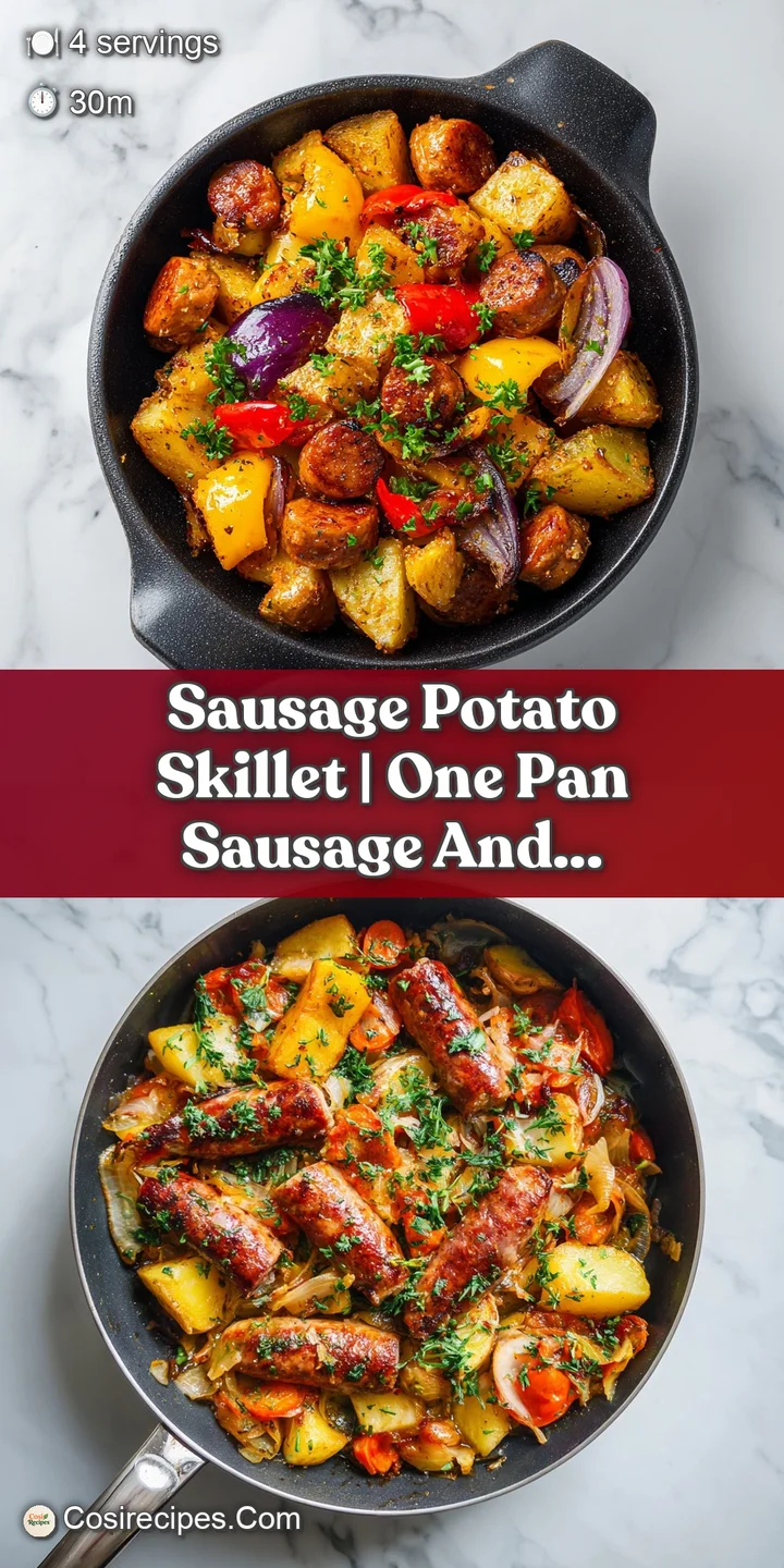 Close-up of tender, golden-brown potato cubes nestled amongst savory, seared sausage slices, glistening invitingly.