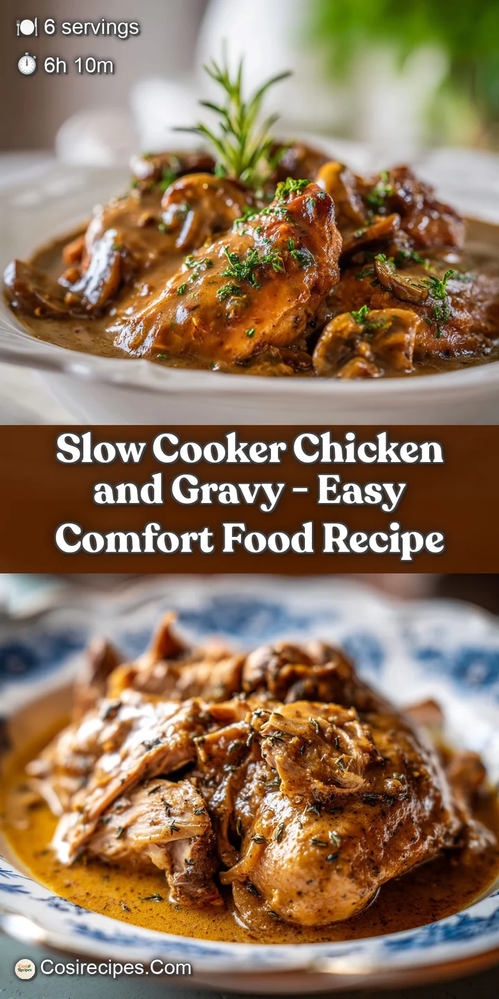 Close-up of succulent, pull-apart chicken chunks coated in velvety, steaming gravy, showcasing its glossy sheen.