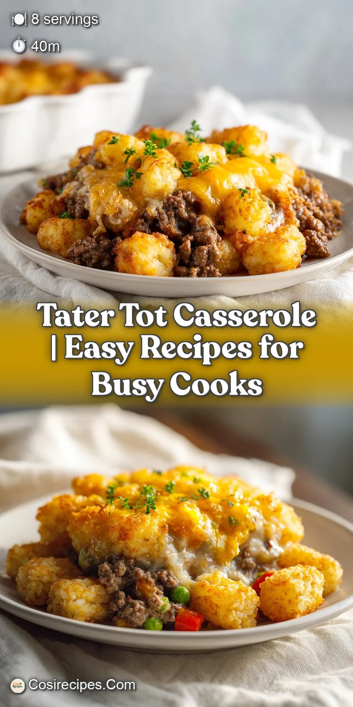 Close-up of a forkful of tater tot casserole, revealing tender beef, melted cheese, and perfectly crisp tots.