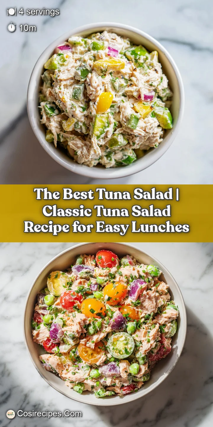Close-up of fluffy tuna salad with visible tuna chunks, creamy dressing, and a sprinkle of fresh chives.