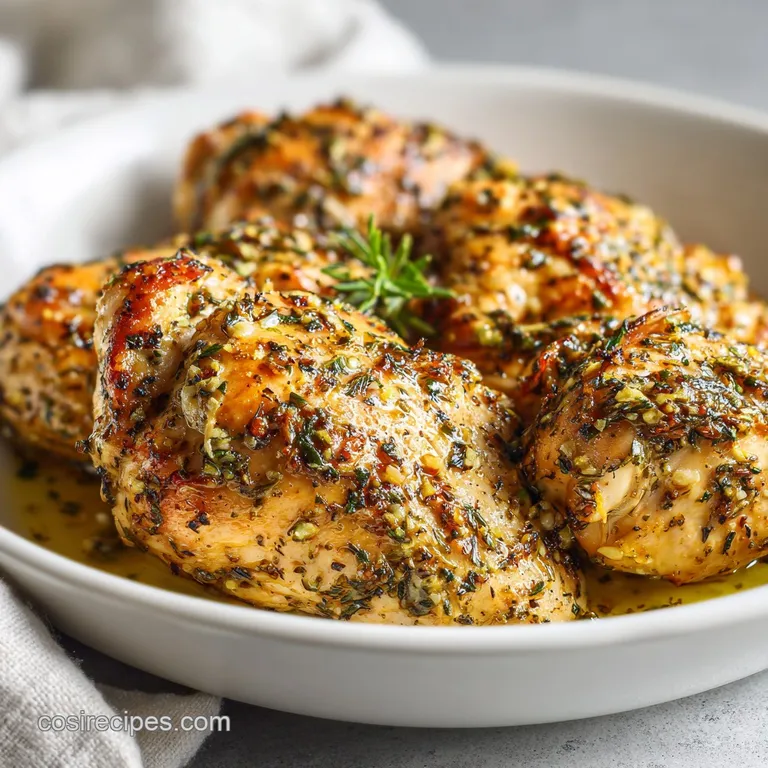 Juicy air fryer chicken breast, beautifully browned, resting on vibrant green spinach with bright red cherry tomatoes, pla...