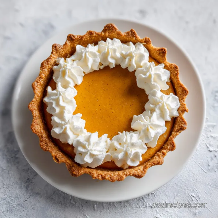 A generous slice of spiced pumpkin pie, dusted with powdered sugar and a dollop of whipped cream.