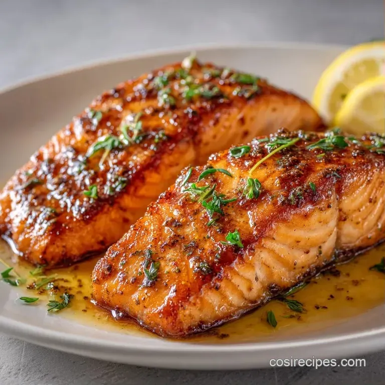 Golden-brown seared fish fillets placed elegantly over a swirl of lemon puree and garnished with fresh microgreens.