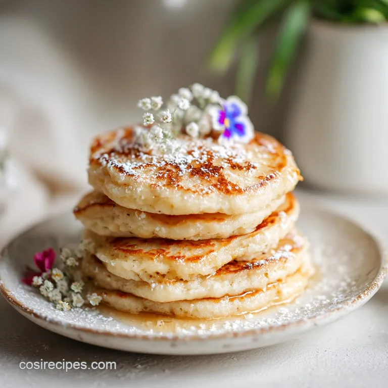 Three airy pancakes topped with fresh berries and a dusting of powdered sugar. Elegant and delicious dairy-free breakfast ...