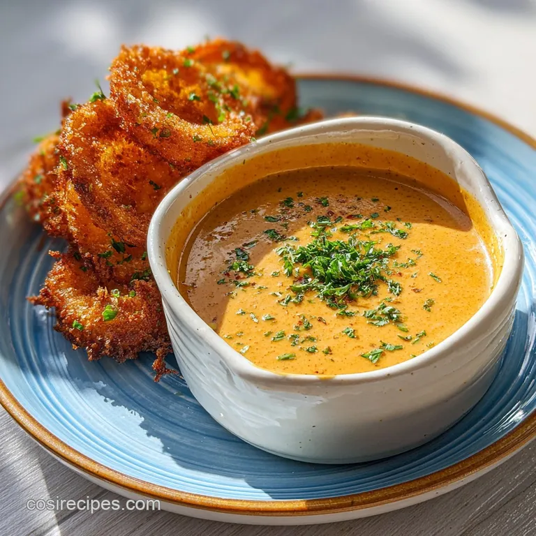 Yum Yum sauce drizzled artfully over grilled shrimp, showing the sauce's glossy sheen and vibrant color against the pink s...