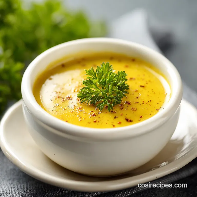 Creamy mustard sauce elegantly drizzled across a plate near crisp vegetables. A vibrant, savory appetizer ready to be enjo...