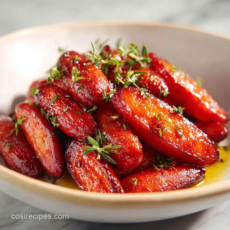 Buttered carrots, drizzled with honey, artfully arranged on a white plate, hint of steam, fresh parsley garnish.