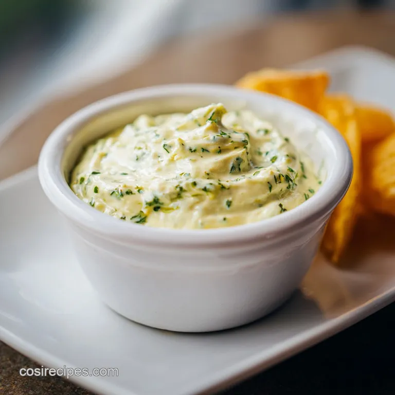 Dollop of bright white tartar sauce on a plate, next to golden fried fish. Parsley sprig garnish adds freshness.